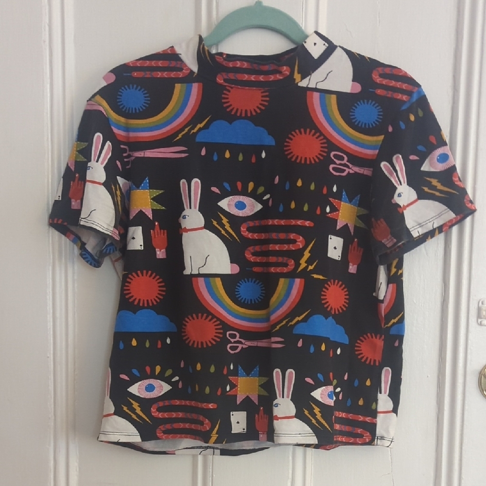 Nooworks Black Multicolor Graphic Mockneck T-Shirt